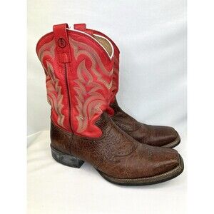 Tony Lama Boots RR1103 Men’s Western Size 10 EE Brown Red Square Toe Embroidered